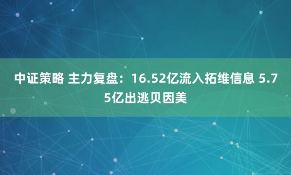 中证策略 主力复盘：16.52亿流入拓维信息 5.75亿出逃贝因美
