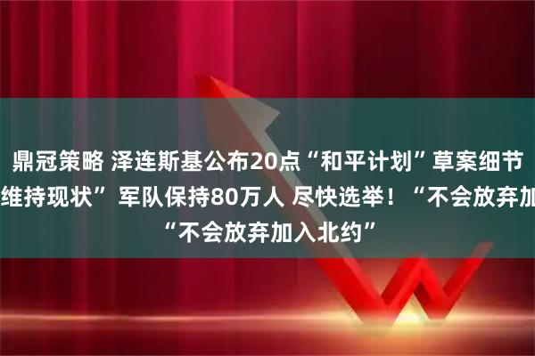 鼎冠策略 泽连斯基公布20点“和平计划”草案细节：领土“维持现状” 军队保持80万人 尽快选举！“不会放弃加入北约”